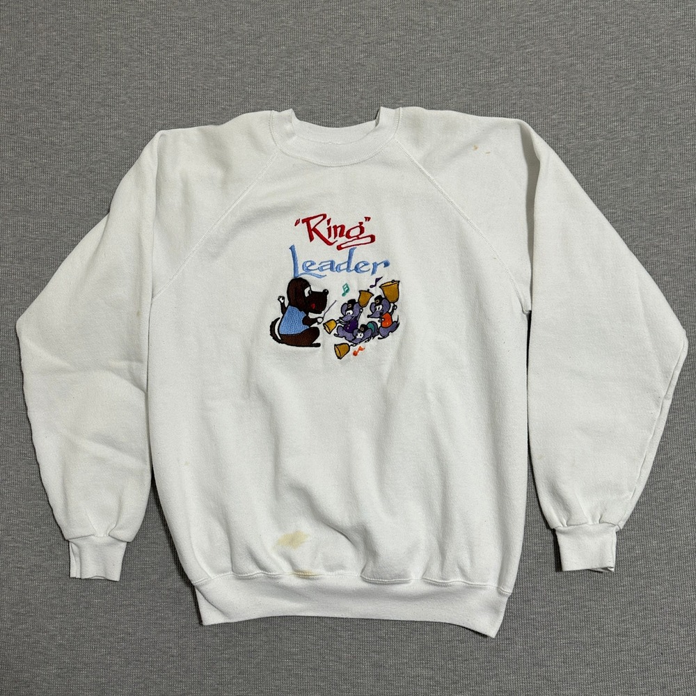 Vintage Hanes Ring Leader Dog Mice Graphic‎ Sweatshirt White Mens XL